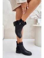 Zateplené Boty Na Plochém Podpatku Se Páskem Černé Sabamessa