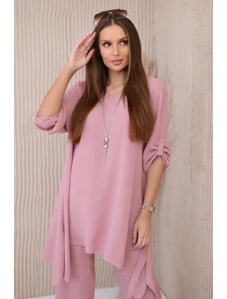 Sada halenky + kalhot s přívěskem pudrově růžová Sada halenky + kalhot s přívěskem pudrově růžová