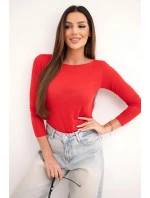 Dámská svetr z kašmíru s kulatým výstřihem a dlouhým rukávem červená