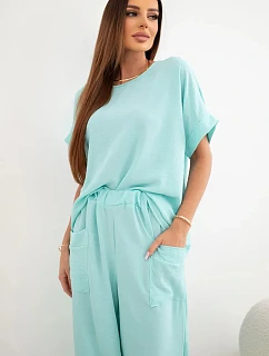 Komplet z viskózy halenka + kalhoty mátový