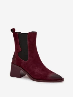 Dámské kožené semišové kotníkové boty na podpatku – bordó Artiker, zateplené