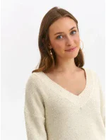 Dámský svetr SSW3619 Ecru se zlatou nití - Top Secret