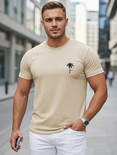 Pánské bavlněné tričko s potiskem, béžové, FashionStreet NX5126R