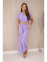 Kombinéza s ozdobným páskem v pase světle fialová Kombinéza s ozdobným páskem v pase světle fialová