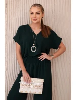 Komplet s náhrdelníkem halenka + kalhoty tmavě zelená Komplet s náhrdelníkem halenka + kalhoty tmavě zelená