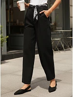 Dámské kalhoty s vysokým pasem a záševky černé FashionStreet UY2901