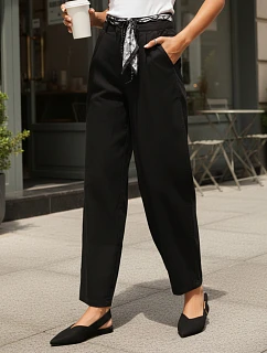 Dámské kalhoty s vysokým pasem a záševky černé FashionStreet UY2901