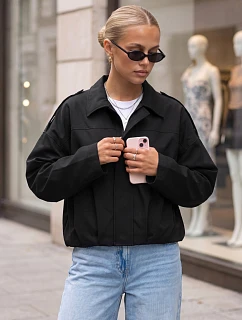 Krátká dámská přechodová látková bunda typu bomber, černá, FashionStreet TY5955