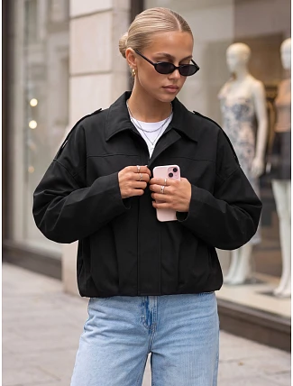Krátká dámská přechodová látková bunda, černá, FashionStreet TY5955 Krátká dámská přechodová látková bunda, černá, FashionStreet TY5955