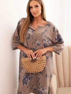 Dámská bavlněná šaty s květinovým vzorem a 3/4 rukávem fango