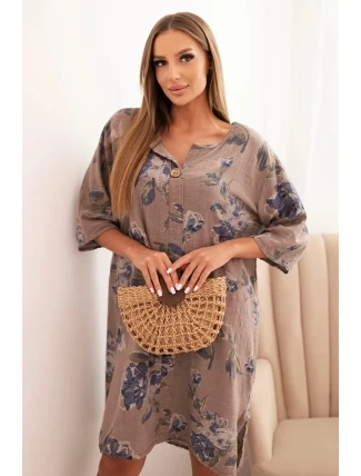 Dámská bavlněná šaty s květinovým vzorem a 3/4 rukávem fango Dámská bavlněná šaty s květinovým vzorem a 3/4 rukávem fango