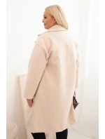Dámský kabát Plus Size s vlnou a velkým límcem béžový Dámský kabát Plus Size s vlnou a velkým límcem béžový