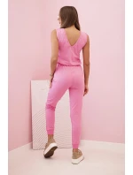 Dámský bavlněný overal bez rukávů s vázáním v pase světle růžový