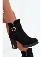 Zateplené dámské kozačky na podpatku s přezkou Černé Nolivira