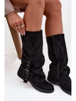 Ženské kozačky s našpulenou vrchní částí a přezkou Černé Ophelis