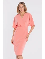 Midi šaty se zavinovacím střihem S434 lososová - Stylove Midi šaty se zavinovacím střihem S434 lososová - Stylove