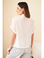 Dámská košile z viskózy s krátkým rukávem a kapsami béžová Dámská košile z viskózy s krátkým rukávem a kapsami béžová