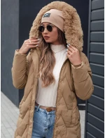 VEONI dámská zimní dlouhá prošívaná bunda s kapucí světle béžová FashionStreet TY4718