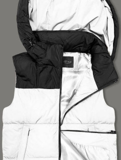 Bílo-černá krátká dámská vesta J.STYLE s kapucí (16M9112-281)