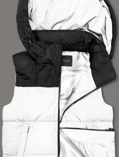Bílo-černá krátká dámská vesta J.STYLE s kapucí (16M9112-281)