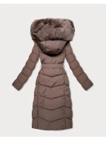 Hnědá dámská zimní bunda s kožešinovým panelem S'West (B8525-48)