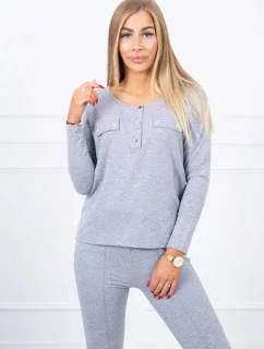 Sada s knoflíkovým výstřihem šedé barvy