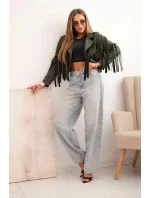 Dámská semišová bunda s třásněmi khaki Dámská semišová bunda s třásněmi khaki