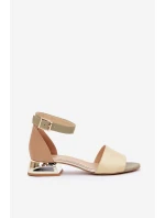 Kožené sandály na zlatém podpatku béžové Laura Messi 2143