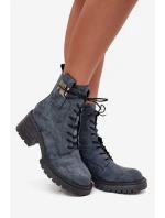 Kožené dámské workery na klínu s ozdobným detailem Artiker 57C0212 modré