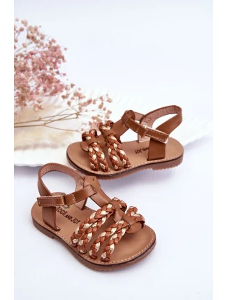 Dětské sandály na suchý zip s pruhy Hněde Sammy Dětské sandály na suchý zip s pruhy Hněde Sammy