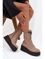 Dámské kožené botky Ulrika s ozdobou a zateplením – béžové