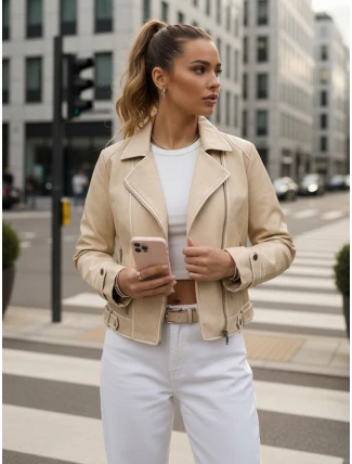 Dámská kožená bunda DARKGLORY beige FashionStreet TY5567