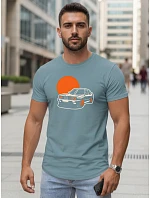 Pánské bavlněné tričko s potiskem automobilů petrol FashionStreet NX5091R