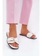 Ploché Dámské Pantofle Se Zlatou Přezkou Bílé Esiobb