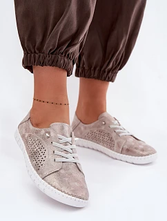 Dámské perforované polobotky z přírodního semiše Béžovo-zlaté Feliva