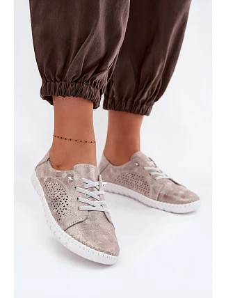 Dámské perforované polobotky z přírodního semiše Béžovo-zlaté Feliva