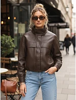 Dámská bunda z ekokůže oversize s vysokým límcem hnědá FashionStreet TY5650