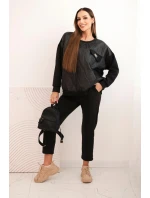 Dámský komplet z viskózy s prošívanou mikinou a kalhotami černý