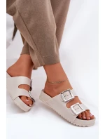 Vůňové Dámské Pantofle S Přezkami A Brilantem Béžové RR285056