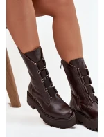 Dámské kotníkové boty z přírodní kůže na platformě Zazoo 3795 Čokoládové Dámské kotníkové boty z přírodní kůže na platformě Zazoo 3795 Čokoládové