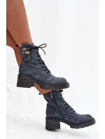 Kožené dámské workery na klínu s ozdobným detailem Artiker 57C0212 modré