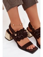 Semišové sandály na podpatku D&A CR61-3145 Čokoládové