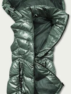 Lesklá zelená vesta s kapucí (B8025-10)