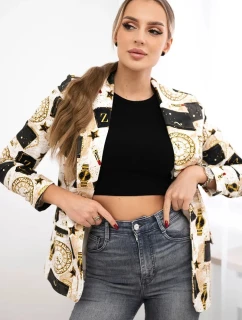 Bavlněná bunda s barevným potiskem ecru+černá