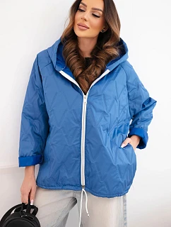 Dámská jarní prošívaná bunda s kapucí a zipem tmavě džínová