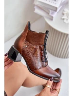 Zazoo 60503 Kožené boty na podpatku zateplené hnědé