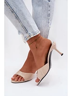 Lakované pantofle z imitace kůže na podpatku Béžové Melissea