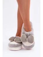 Futrzane Pantofle S Mašlí Šedé Grilis