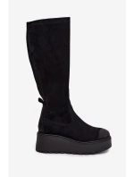 Dámské kozačky nad kolena na platformě a klínku Vinceza – černé