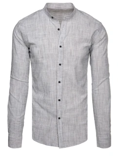 Pánská košile s dlouhým rukávem a stojáčkem šedá FashionStreet DX2659